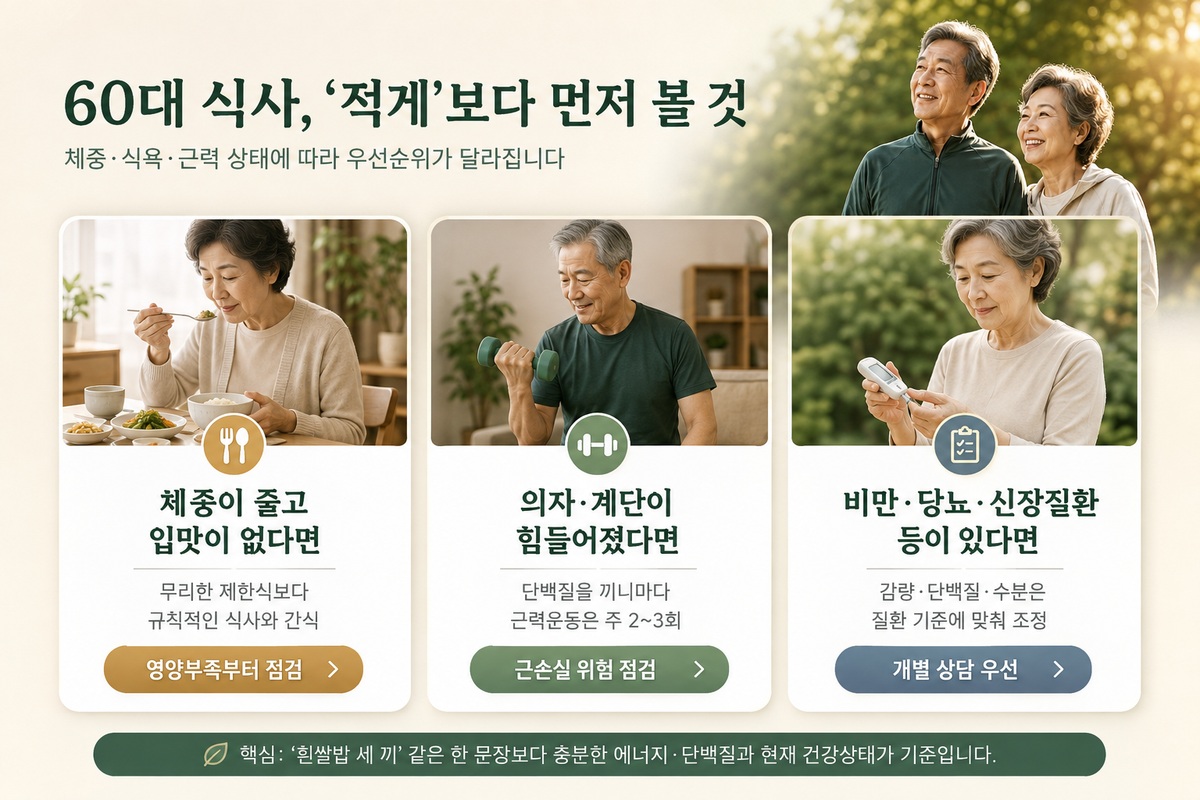 체중 변화와 근손실 위험에 따라 달라지는 60대 식사 우선순위