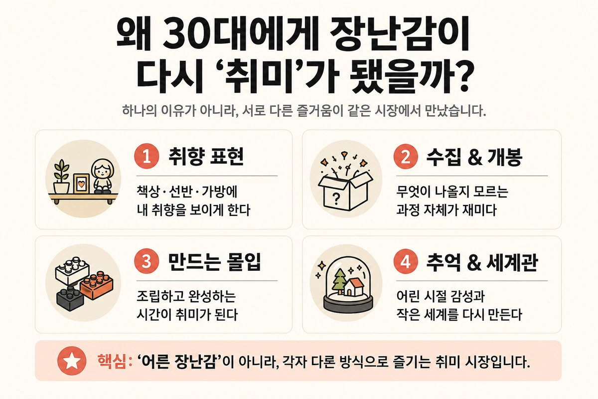 취향 표현 수집과 개봉 만드는 몰입 추억과 세계관을 설명한 인포그래픽