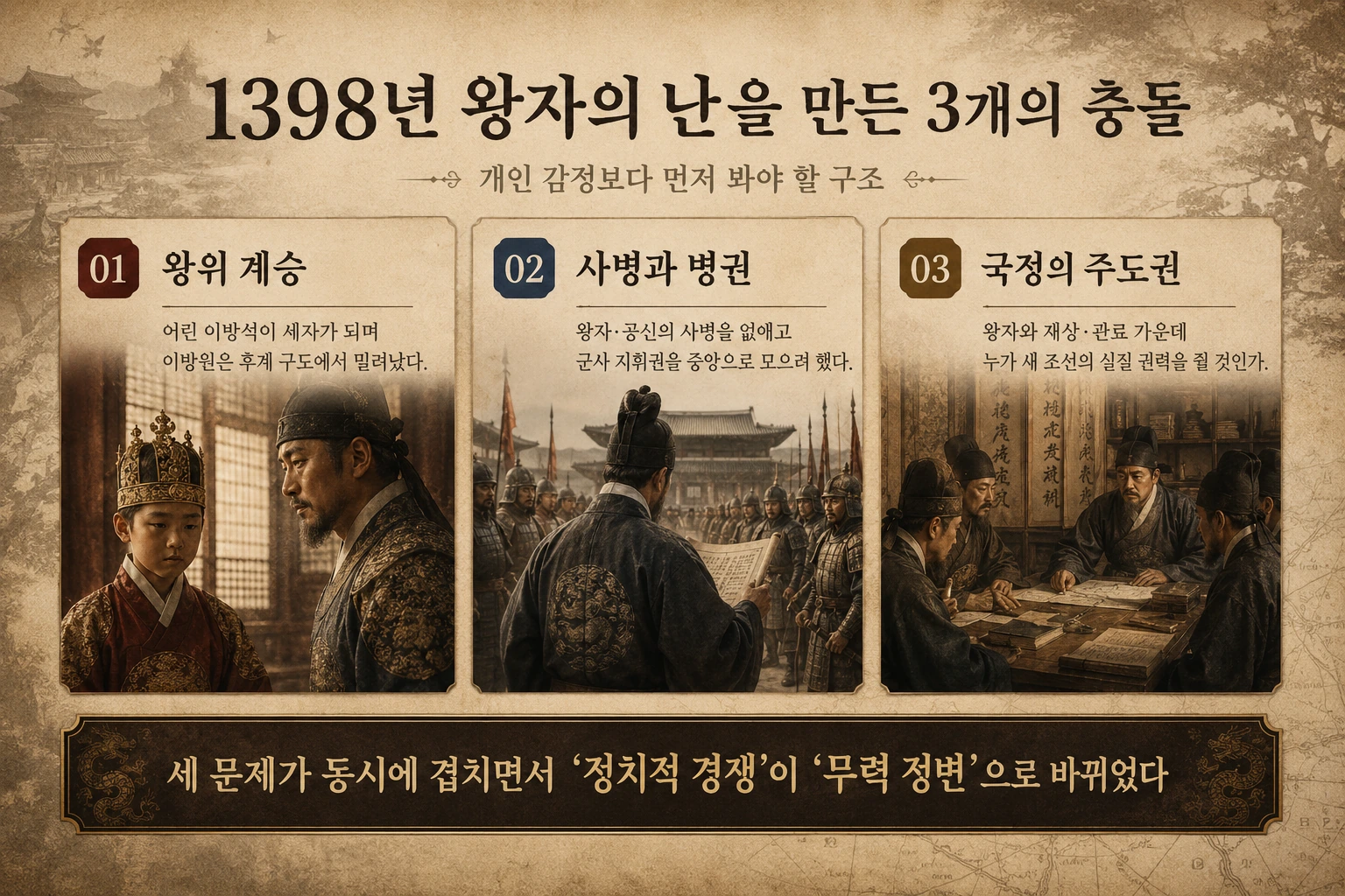 왕위 계승 사병과 병권 국정 주도권으로 정리한 왕자의 난 원인
