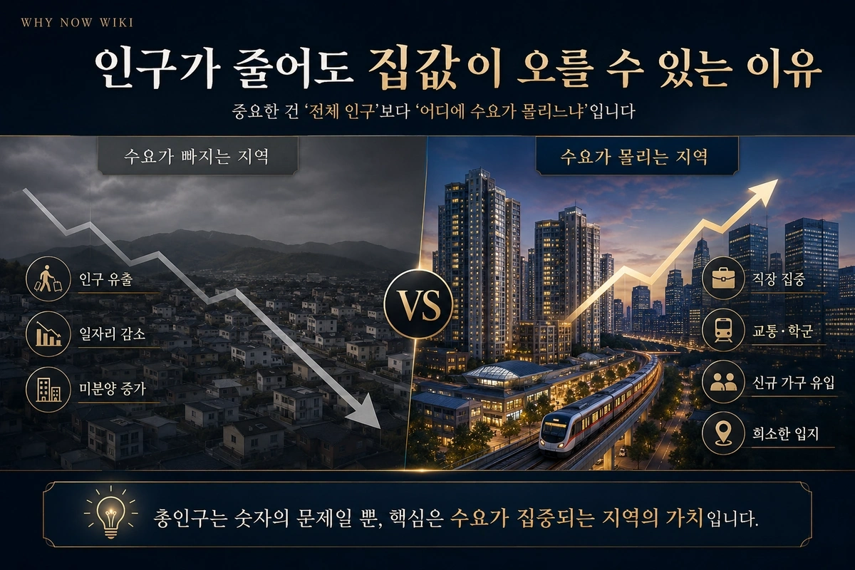 수요가 빠지는 지역과 수요가 몰리는 지역을 고급 편집 디자인으로 비교한 내부이미지