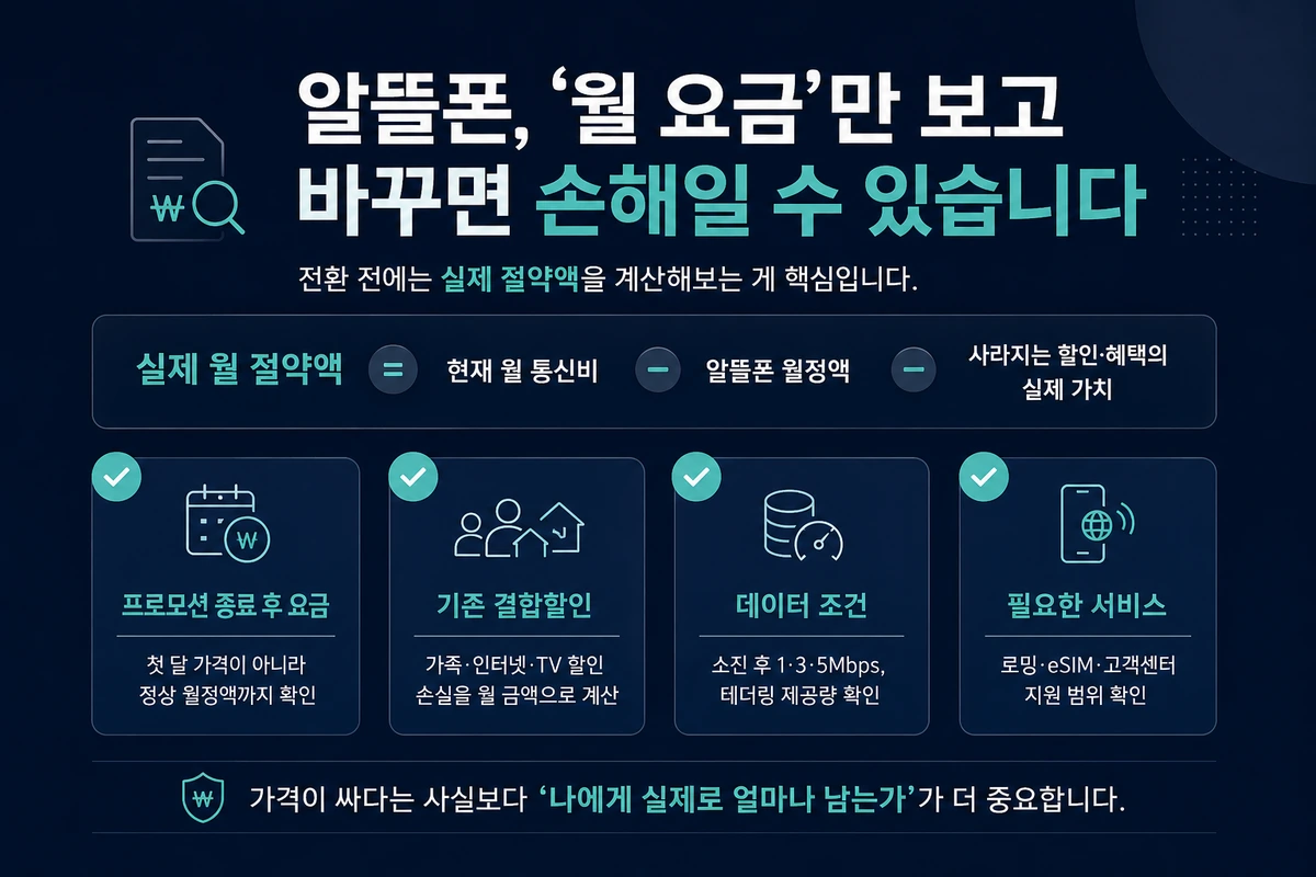 프로모션 종료 요금, 결합할인, 데이터 조건, 필요한 서비스를 확인해 실제 절약액을 계산하는 체크리스트