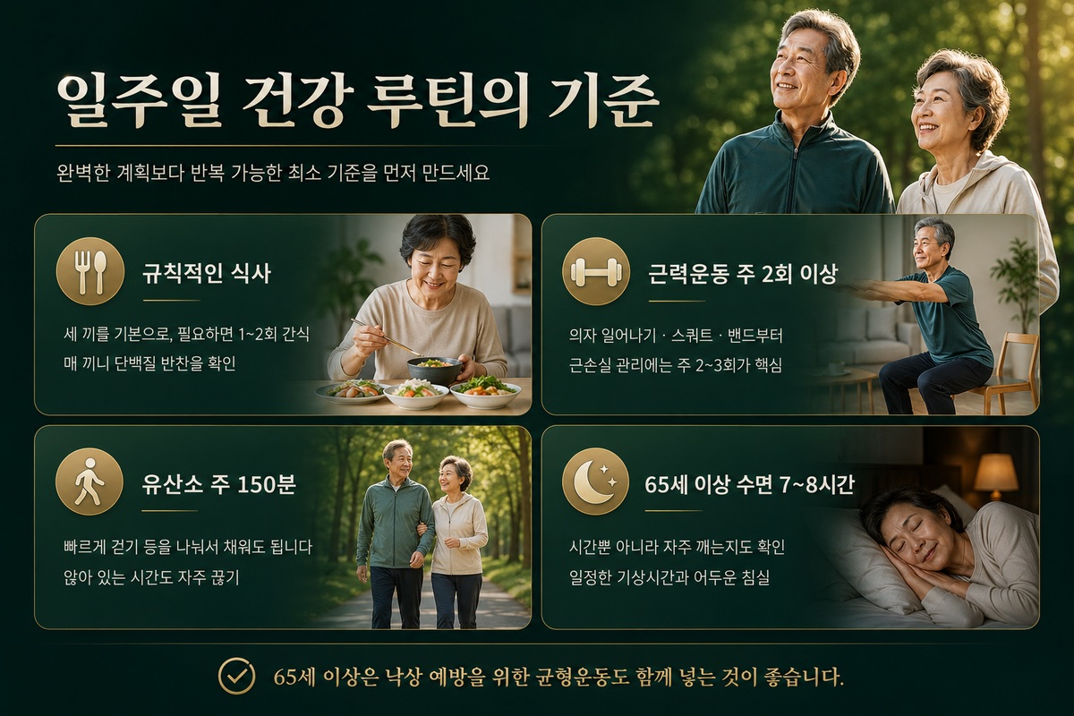60대 식사 운동 수면을 정리한 일주일 건강관리 루틴