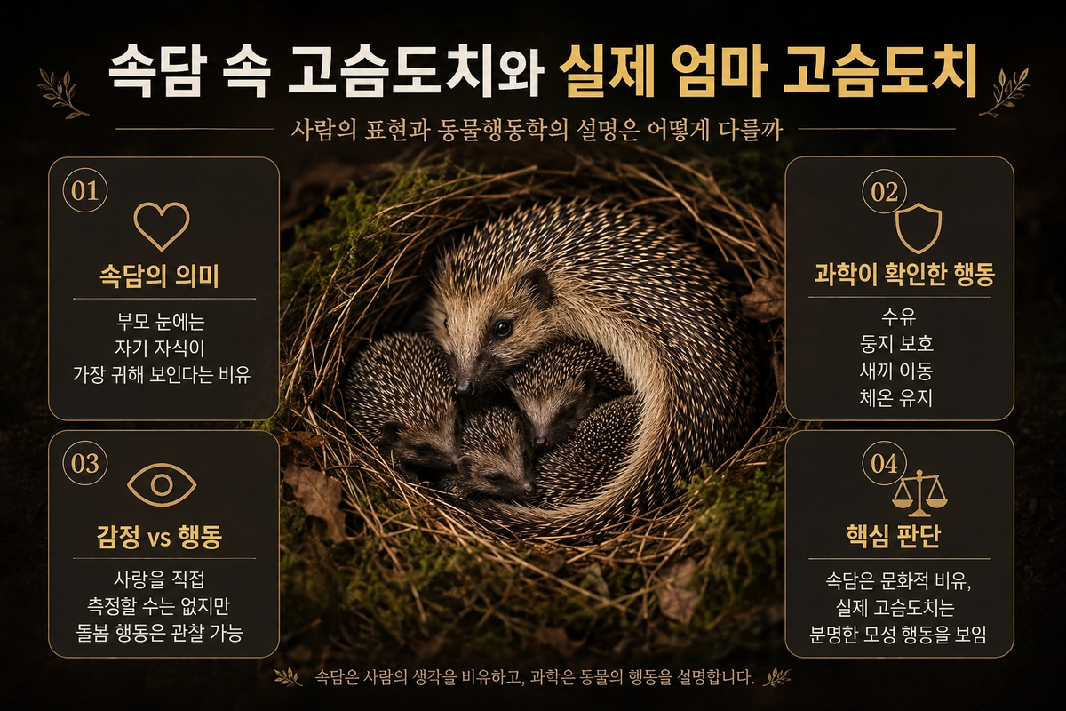 강한 스트레스 환경 변화 초산 건강 문제 등으로 어미 고슴도치의 모성 행동이 흔들릴 수 있음을 설명한 매거진형 내부이미지