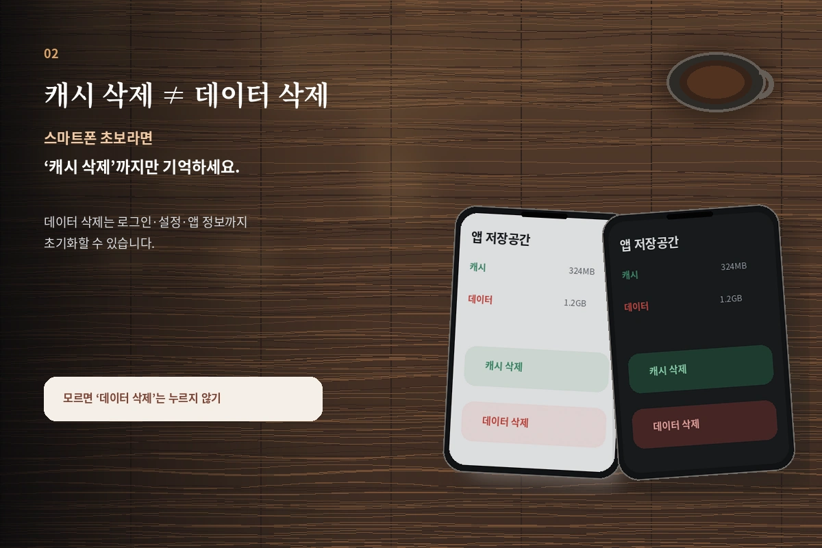 캐시 삭제와 데이터 삭제의 차이를 비교해 실수를 막는 이미지