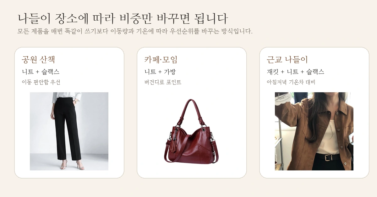 공원 산책 카페 모임 근교 나들이 가을 코디 가이드
