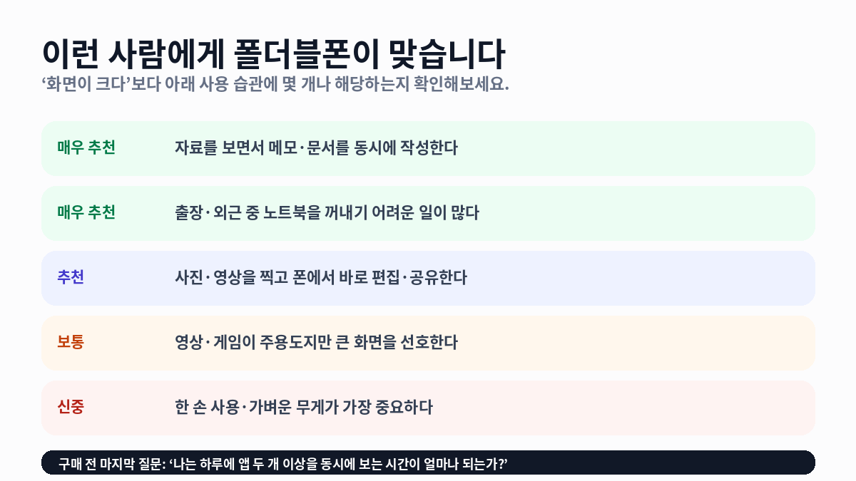 폴더블폰 추천 사용자 선택 가이드 인포그래픽